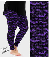 Gothic Purple Bat Leggings with Pockets
